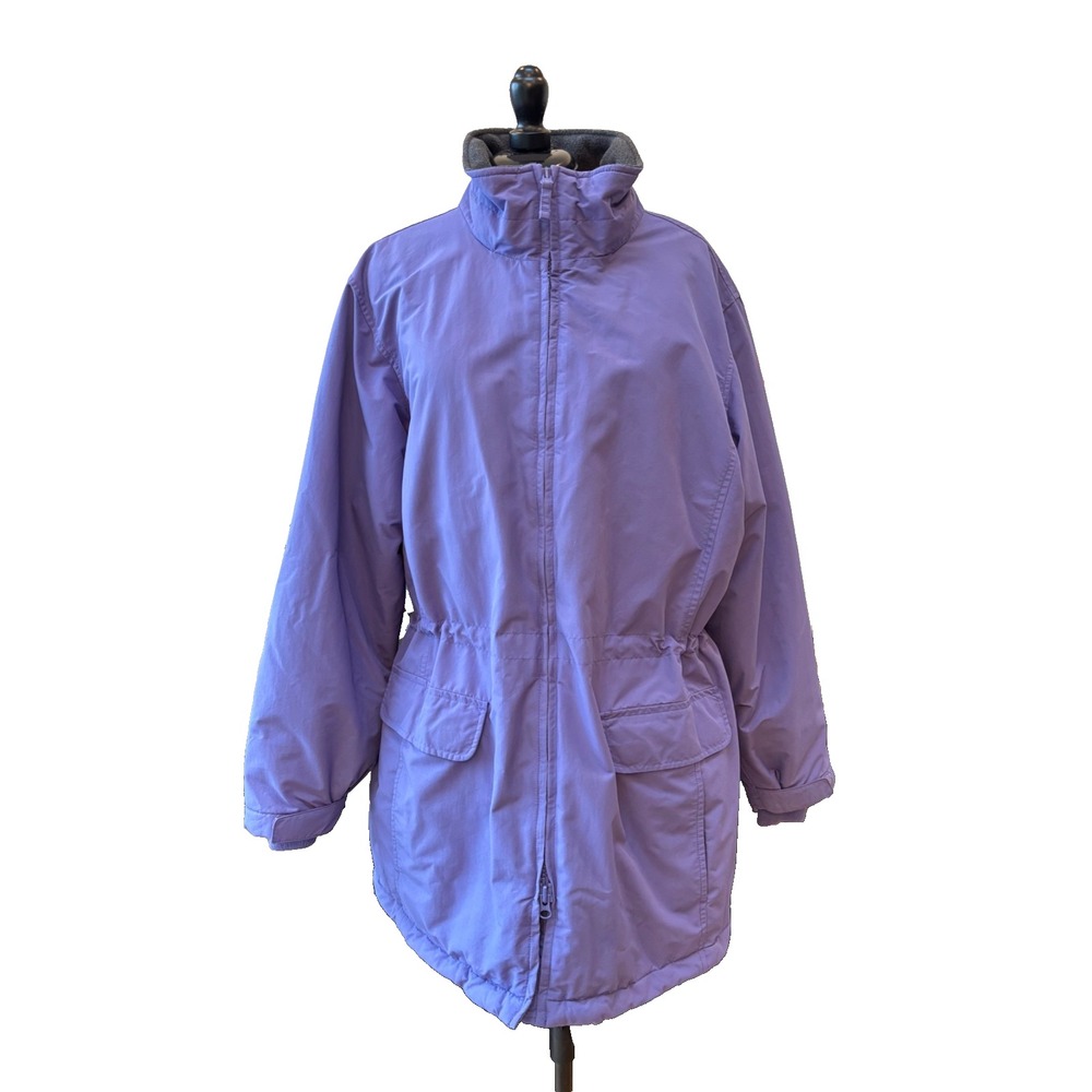 Lands End L Womens' Purple Gray Jacket Thermacheck Windcheck Fleece Lined winter